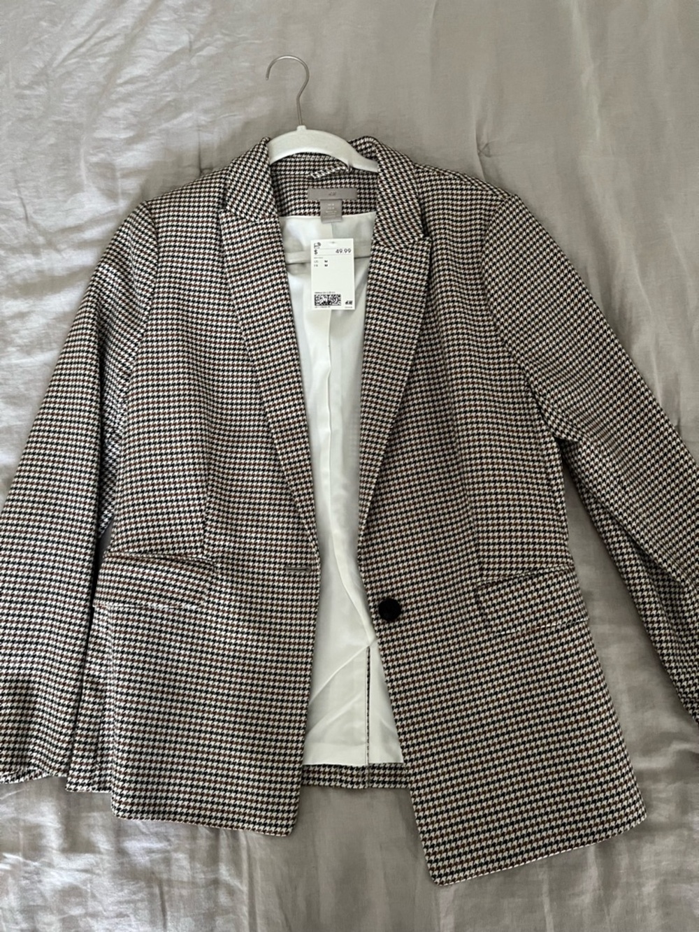 H&M Houndstooth Single-Button Blazer in Brown and Black